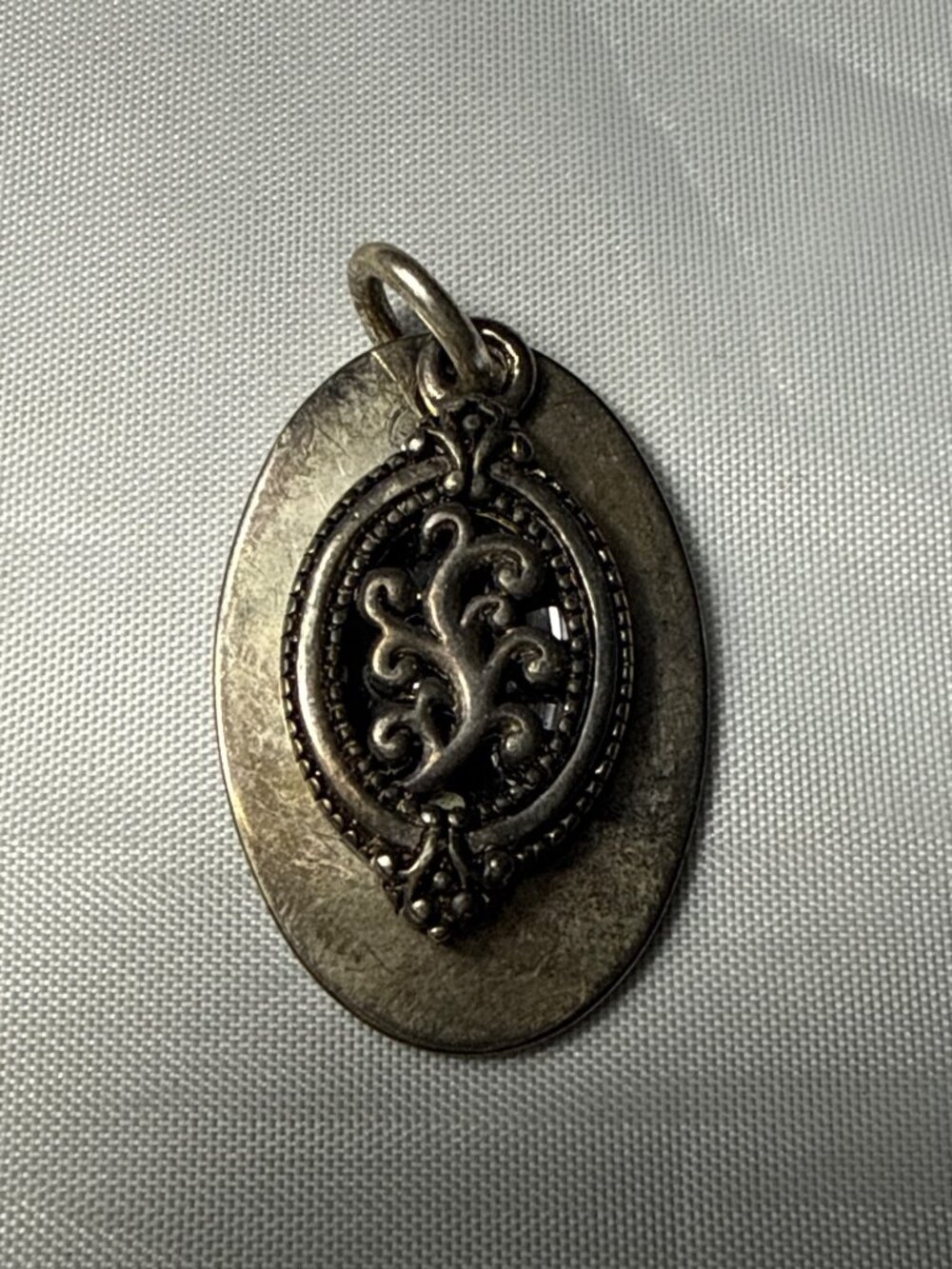 Vintage Silver Tree of Life Oval Medallion Pendant Oxidized Grunge